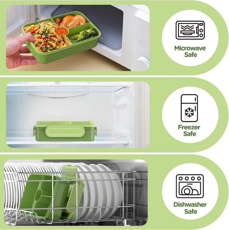 Jelife Bento Box Kids Lunch Box - Large Bento-Style Leakproof with 4 Compartments Food Storage Container with Tableware for Kids Back to School, Reusable On-the-Go Meal and Snack Packing, Green - Image 5